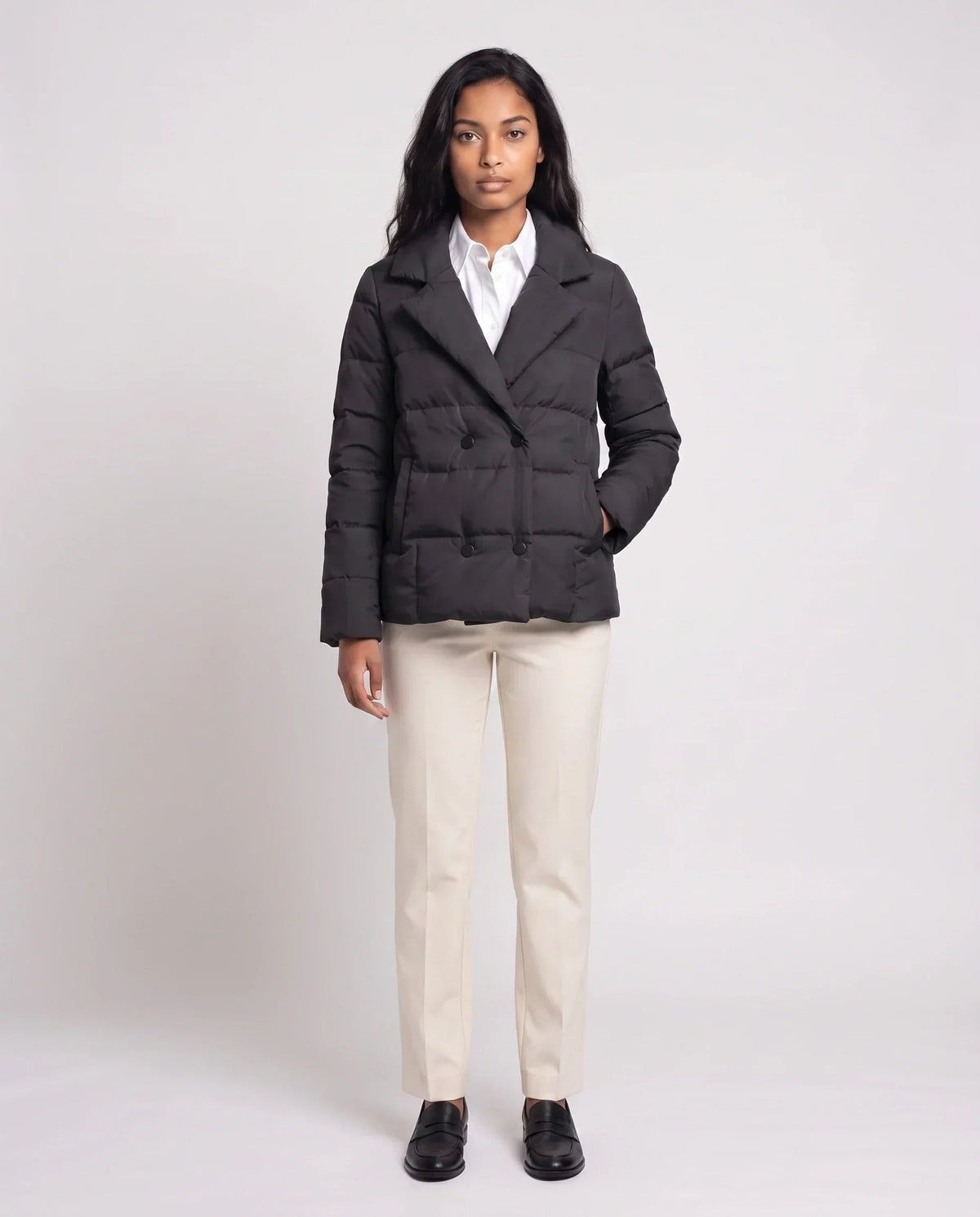 Short Quilted Jacket with Tailored Collar