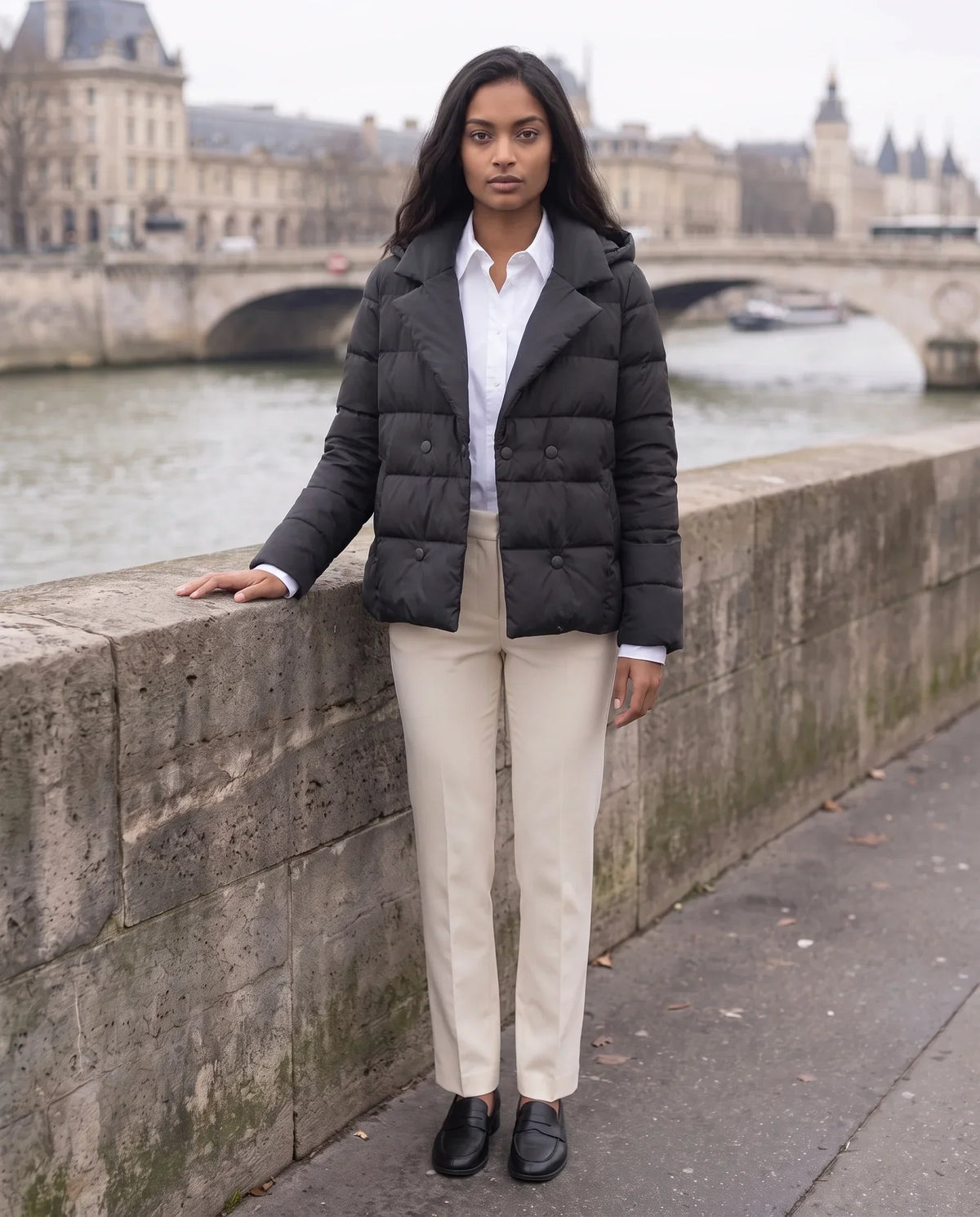 Short Quilted Jacket with Tailored Collar