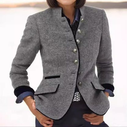 Madison | Women's Wool Blazer Stand-up Collar Button-Front Tailored