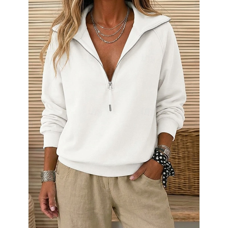 Wilhelmina-June Lapel Collar Half-Zip Sweatshirt