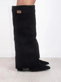 Women’s Faux Suede Fold-Over Boots – Golden Detail